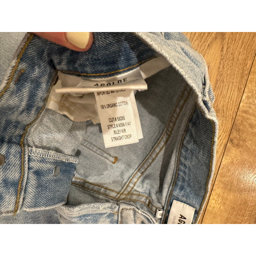 Women's AGOLDE Light Blue Distressed Riley High Rise Straight Crop Jeans 26 - Picture 6 of 8